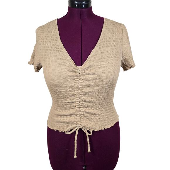 Women's Altar'd State Tan Ribbed Tie Front Crop Top | Size Large - Picture 1 of 10